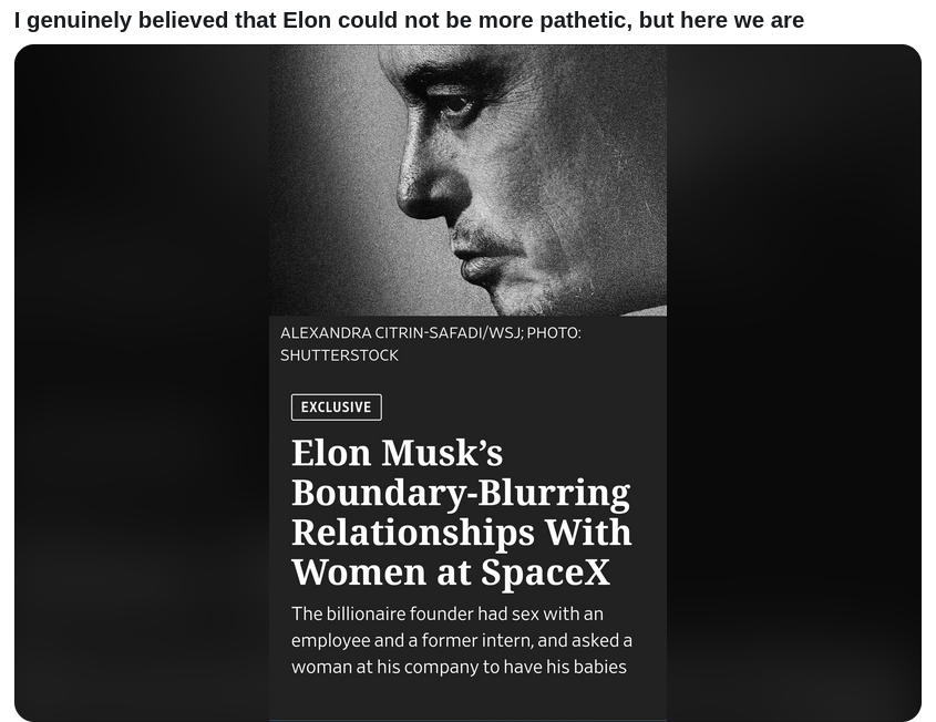 FUCK ELON MUSK FOR BEING A SCUMBAG
Keywords: Rare Earth Mines Of Afghanistan, New America Foundation Corruption, Obama, Obama Campaign Finance, Obama FEC violations, Palo Alto Mafia, Paypal Mafia, Pelosi Corruption, Political bribes, Political Insider,  Eric Schmidts Sex Penthouse, SEC Investigation